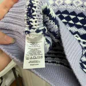 NEW Ann Taylor purple blue acrylic soft knit patterned short sleeve crop sweater thumbnail 5