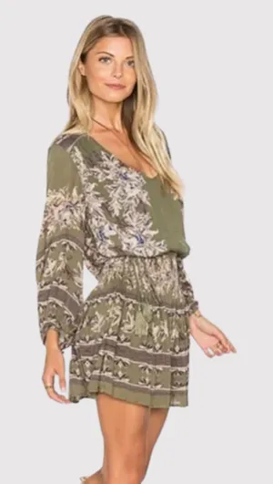 Free People Womens Dress Green Moonlight Floral Mini Smocked A Line Boho Small thumbnail 1