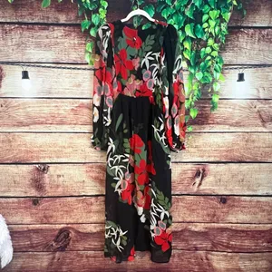 Farm Rio x Anthropologie Long Sleeve V Neck Floral Maxi Dress Balloon Sleeve S thumbnail 9