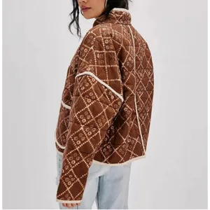 NWT Omoone Boho Brown Floral Quilted Padded Lightweight Puffer Coat Jacket Sz XS thumbnail 6