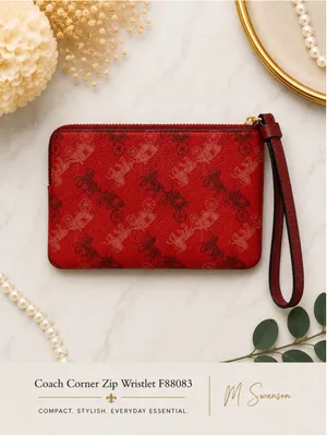 Coach Horse & Carriage Print Corner Zip Wristlet – Red thumbnail 2