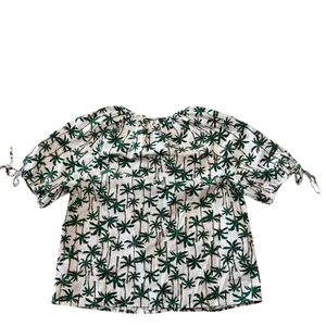 J CREW Palm Trees Tropical Printed Cotton Button Down Puff Sleeve Top Sz Medium thumbnail 5