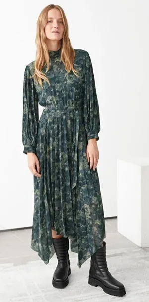&‎ Other Stories Belted Pleated Asymmetric Midi Dress Size 4 thumbnail 1