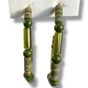 Free People Bom Bom Island Beaded Bohemian Half Hoops in Green NWT Beach thumbnail 4