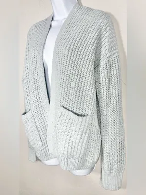 American Eagle Outfitters Open-Front Chunky Knit Cardigan Light Blue Size Small thumbnail 2