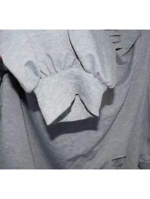 Edgy Gray Cold Shoulder Cutout Sweatshirt XXL Long Sleeve Top Distressed thumbnail 7