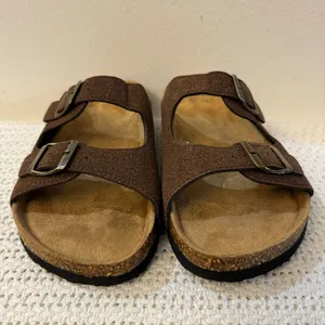 Women’s Flats Sandals–Adjustable Buckle Slip-On Comfort Slides with Cork Footbed thumbnail 6