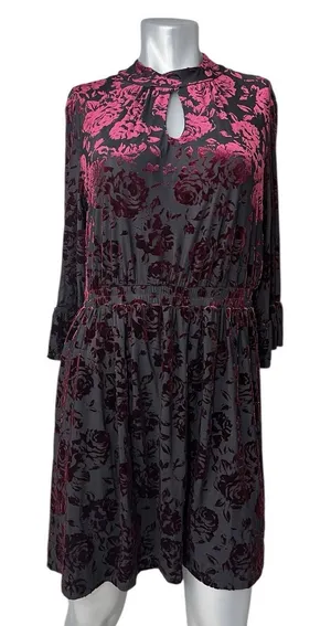 Modcloth Very Visionary Red Velvet Dress Burnout Large Bell Sleeve Edwardian thumbnail 1