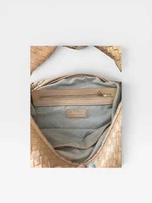 Urban Expression Woven Hobo Shoulder Bag Taupe Vegan Leather Slouchy Oversized thumbnail 3