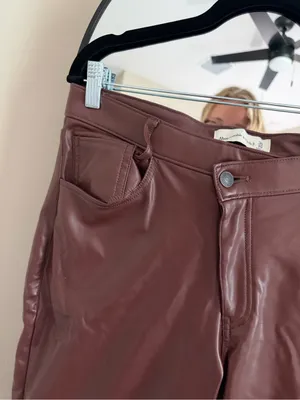 NWOT Abercrombie & Fitch Faux Leather Pants Maroon thumbnail 3