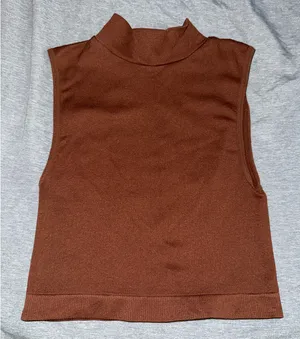 Brown Sleeveless Mock Neck Top Size M thumbnail 1