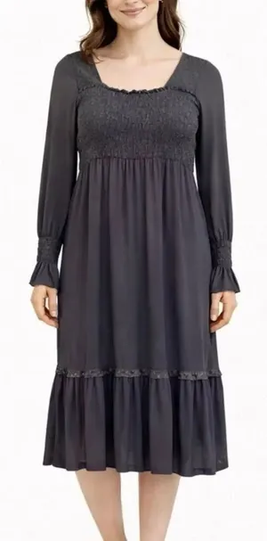 Venus smocked neckline long sleeve midi dress thumbnail 1