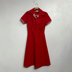 Cari Lu Red Dagger Collar Belted Fit Flare Vintage Midi Dress Sz 10 thumbnail 2