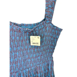 Free People Sweet Annie Mini Dress Blue Print Smocked Tiered Square Neck Womens thumbnail 4