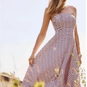 Anthropologie Maeve Caleta Handkerchief Red Stripe Strapless Dress XL New thumbnail 2