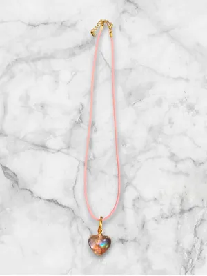 Pink Cord Necklace with Iridescent Heart Pendant thumbnail 2