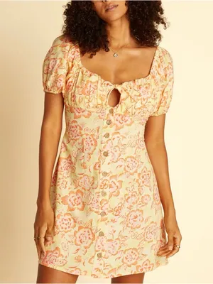 Billabong X Wrangler Far & Away Linen/Cotton Blend Floral Mini Dress Size Small thumbnail 1