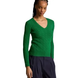 Vintage American Eagle Kelly Green Cable Knit V-Neck Sweater Large Y2K thumbnail 12