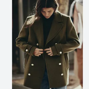NWT ZARA WOOL BLEND DOUBLE-BREASTED COAT KHAKI Green Bloggers Fave Oversize READ thumbnail 4