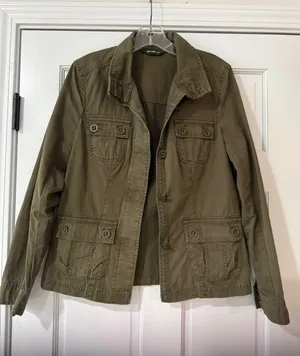 Eddie Bauer Utility Jacket Womens Small Green Mock Neck Long Sleeves 100% Cotton thumbnail 1