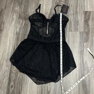 Roma Black Sheer Lace Babydoll Chemise with Plunge Cups thumbnail 11
