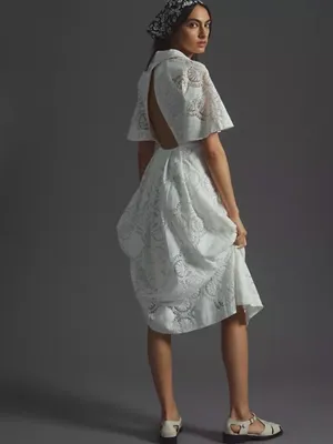 Anthropologie White Eyelet Midi Dress with Cutout Back thumbnail 2