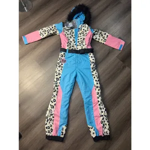 Tipsy Elves Ski Snow Suit Women's Size XS Snow Leopard Pink Blue Faux Fur Read thumbnail 2