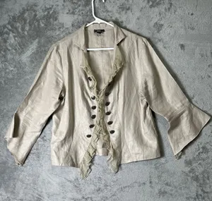 Vintage Linen Romantic Ruffle Jacket Bell Sleeve Victorian Boho Artsy Blazer thumbnail 1