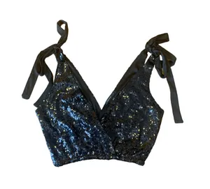 Forever 21 Black Sequin Crop Top Size XS thumbnail 1