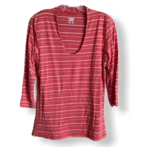 Columbia Orange Striped Deep Scoop Neck Outdoor Casual Performance Top‎ thumbnail 2