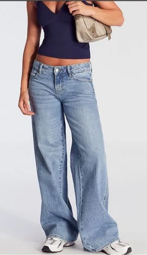 PacSun Casey Low Rise Baggy Wide Leg Jeans Women's 34 SHORT Blue Denim NWT thumbnail 1