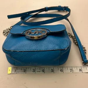 Michael Kors Teal Blue Pebbled Leather Crossbody with MK Medallion thumbnail 4