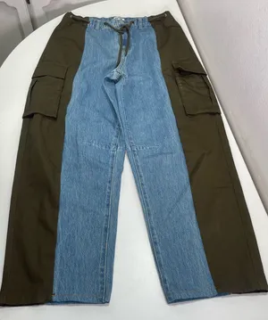 Future Collective Women's 10 Colorblock Denim Olive Cargo Pants Boho preowned go thumbnail 1