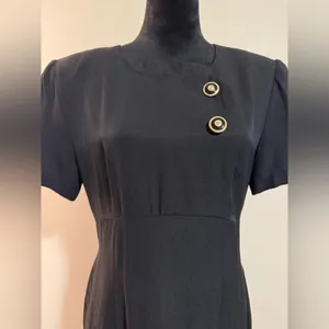 EUC Vintage John Roberts Black and Gold Long Midi Dress w/ shoulder pads size 10 thumbnail 2