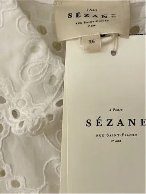 Sezane Adele Short Sleeve Embroidered Midi Dress Eyelet Collar Ecru FR 36 US 4 thumbnail 10