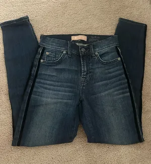 7 For All Mankind Dark Blue Skinny Jeans with Side Stripe thumbnail 1