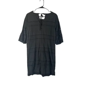 J. Crew Black Embroidered Half Sleeves Tie Neck Shift Dress Women Sz 6 thumbnail 2