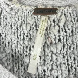 Free People Songbird Sweater V-Neck Striped Bouclé Knit Pink Gray Tunic Size M thumbnail 7