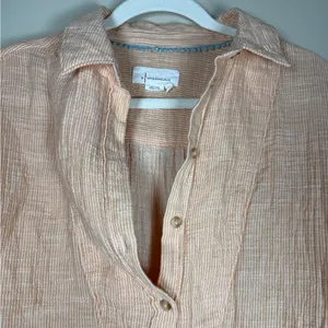 Anthropologie Orange Peach Cotton Gauze Bib-Front Popover Long Sleeve Shirt S thumbnail 7