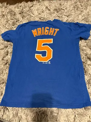 Majestic Royal Blue Mets Graphic Tee with Orange Script thumbnail 3