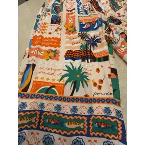 Sugarlips Postcard Print Wide Leg Crop Pants Tassel Hem Mediterranean Vacation thumbnail 4