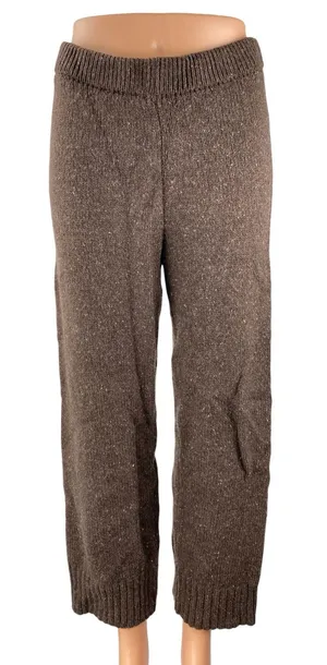 NEW Zara Women's Brown Wool High Rise Knit Wide Leg Baggy Trousers Pants Size S thumbnail 1
