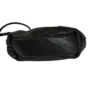 Anthropologie Jory Black Metallic Clutch Crossbody Dumpling‎ Bag Vegan Leather thumbnail 3
