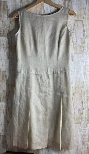 Vintage‎ KEITH Beige Linen Blend Sleeveless Pleated Sheath Dress Button Back thumbnail 1