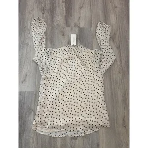 Haver & Blair Polka Dot Ruffle Neck Tie Blouse Cream Black Size XS‎ NWT thumbnail 3