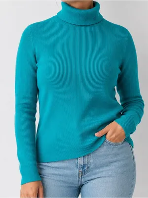 Vintage Lauren Ralph Lauren Teal Ribbed Cotton Turtleneck Sweater thumbnail 2