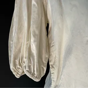 WILFRED Blouse Pearl Button Puff‎ Sleeve Lace Trim White Small thumbnail 3