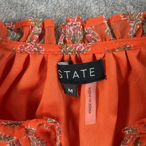 1.STATE Women's Medium Orange Floral Ruffle Flutter Sleeve V-Neck Blouse Top thumbnail 4