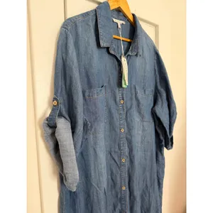 Workshop Woman Tencel Denim Shirt Dress Blue Frayed Hem Plus Size 2X NWT thumbnail 11
