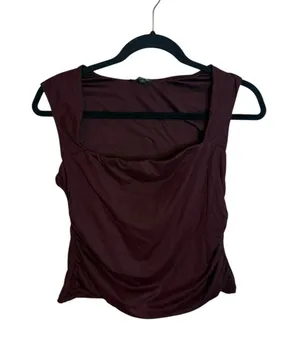 Dynamite Burgundy Ruched Square Neck Shell Top thumbnail 1